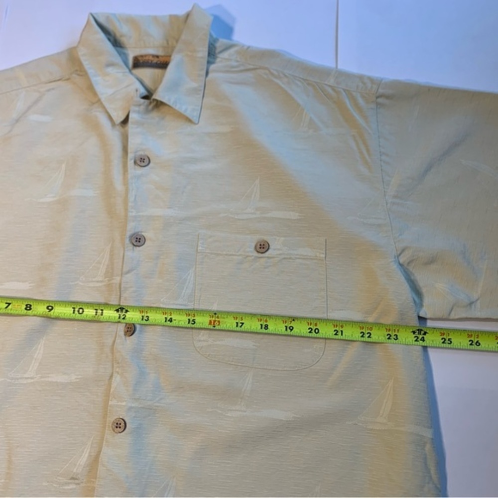 Bobby Chan 100% Silk Sail Boat Polo Summer Vacation Hawaiian Shirt XL Off Yellow - Picture 11 of 12